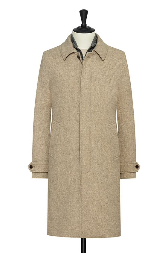 Sand mélange wool-cashmere twill overcoat