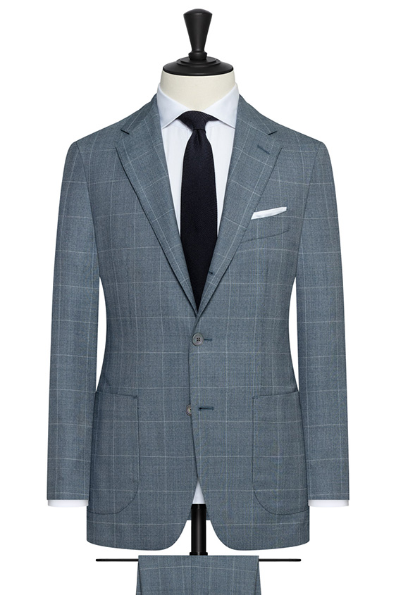 Blue s130 wool glencheck suit with tonal windowpane