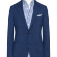 Blue stretch wool-silk-linen plain weave suit