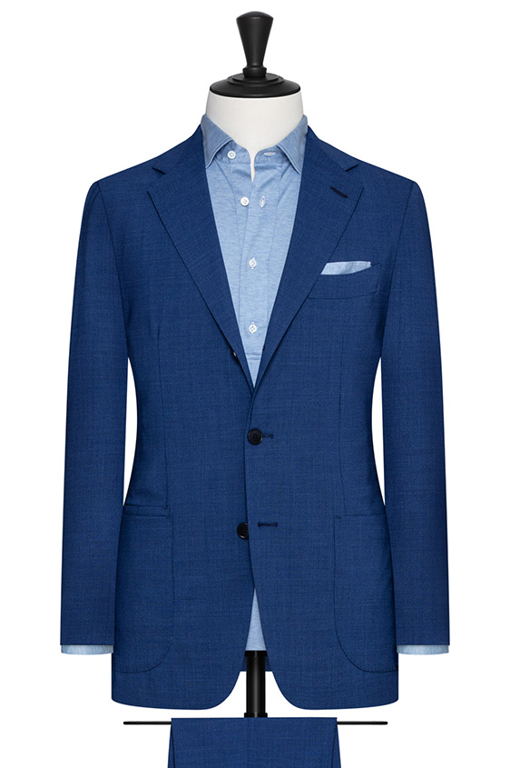 Blue stretch wool micro basketweave suit