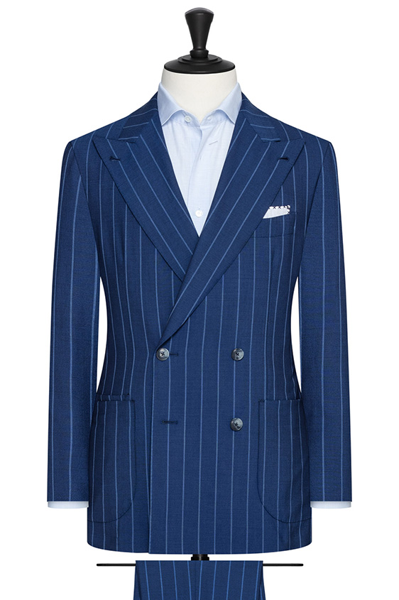 Neapolitan blue s130 wool plain weave suit with tonal pencil stripe