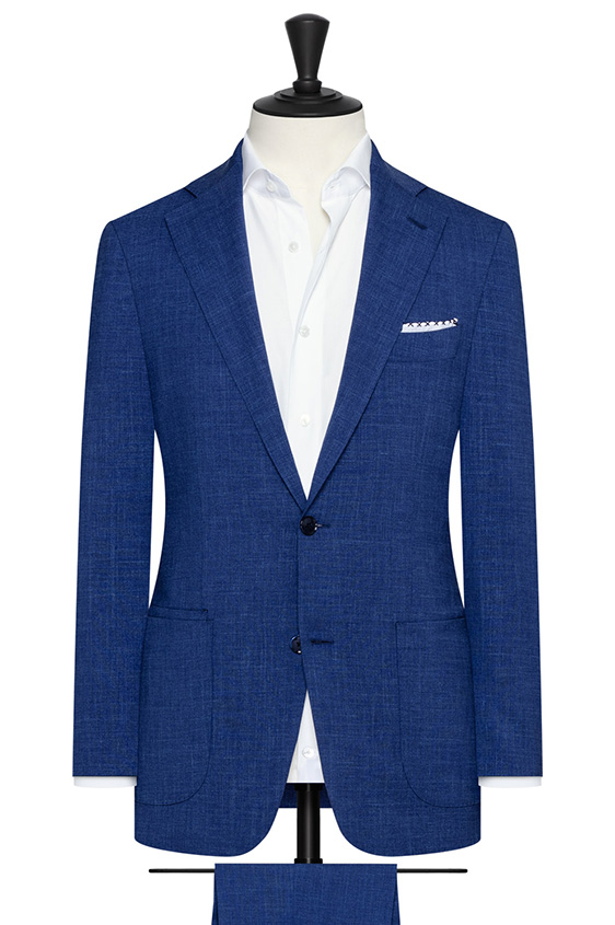 Royal blue stretch wool-silk-linen plain weave suit