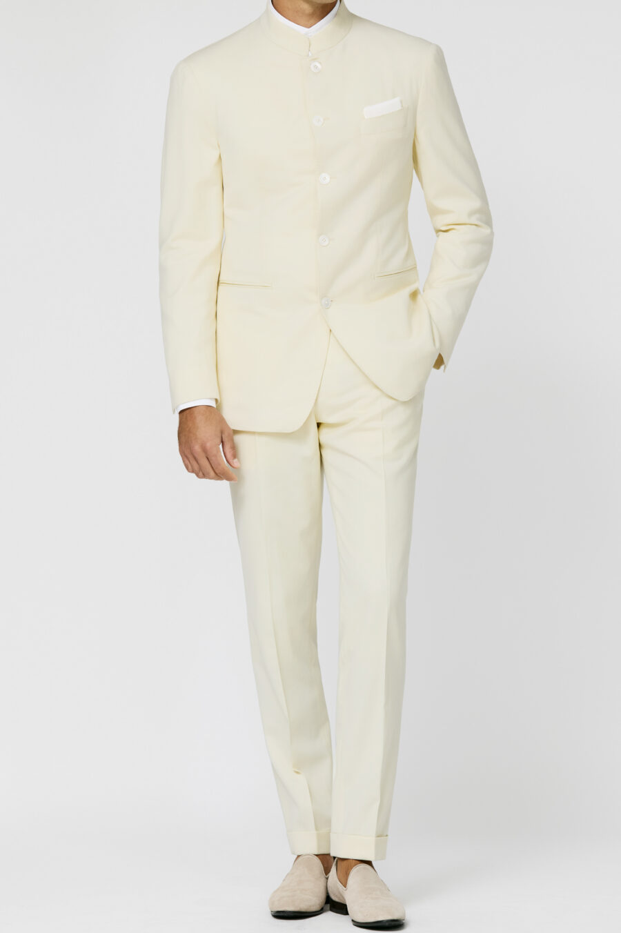 Ivory stretch wool-silk-linen twill