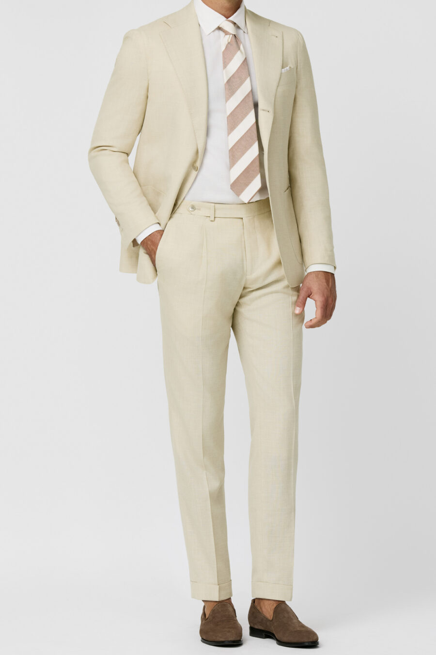 Ecru mélange wool-silk-linen tropical