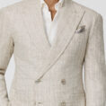 Greige-ivory stretch linen-cotton blend with off-white pencil stripes
