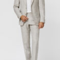 Bone mélange linen-wool-silk sharkskin