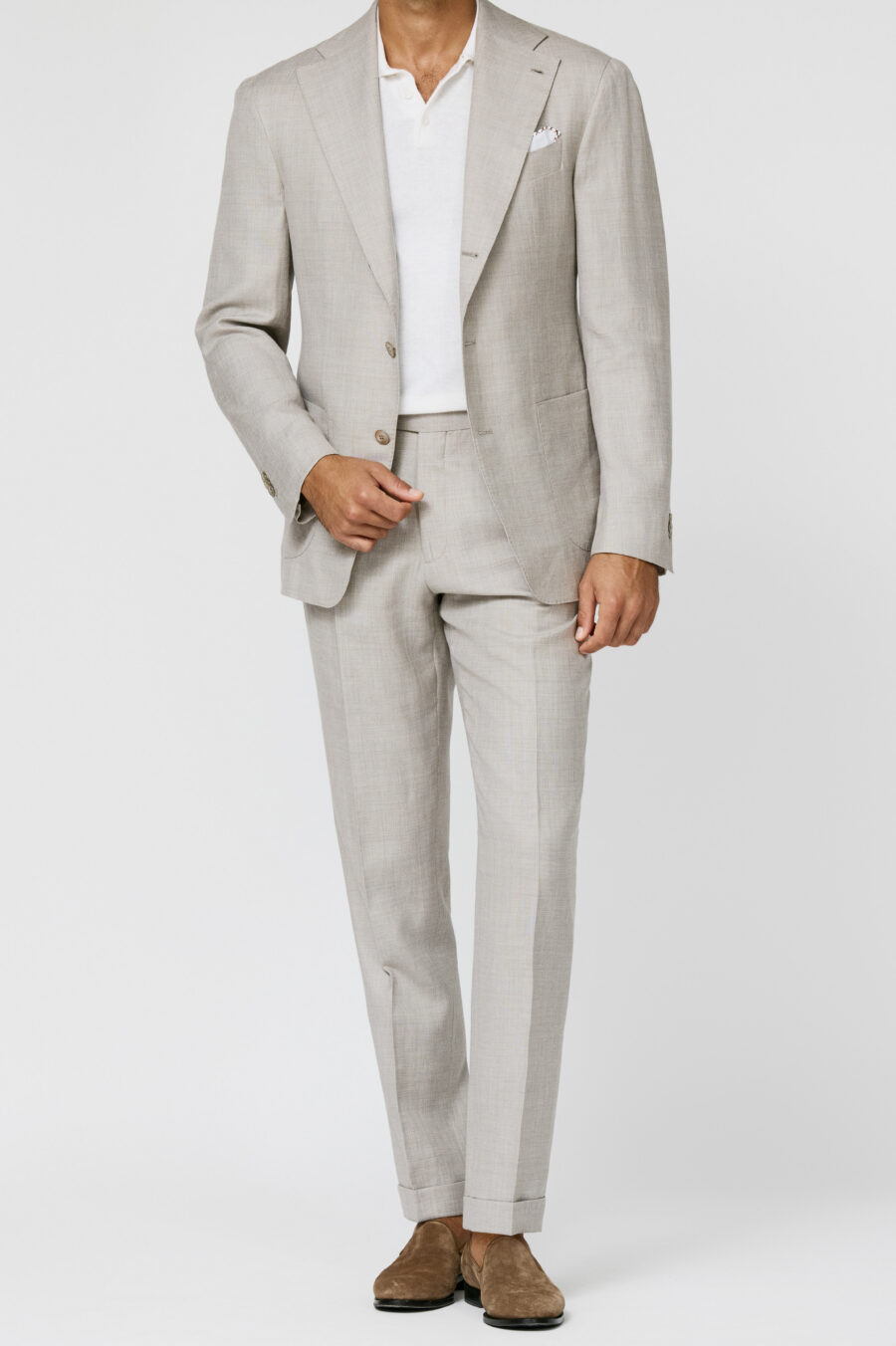 Bone mélange linen-wool-silk sharkskin