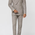 Light taupe wool-silk-linen plain weave with ivory pencil stripes