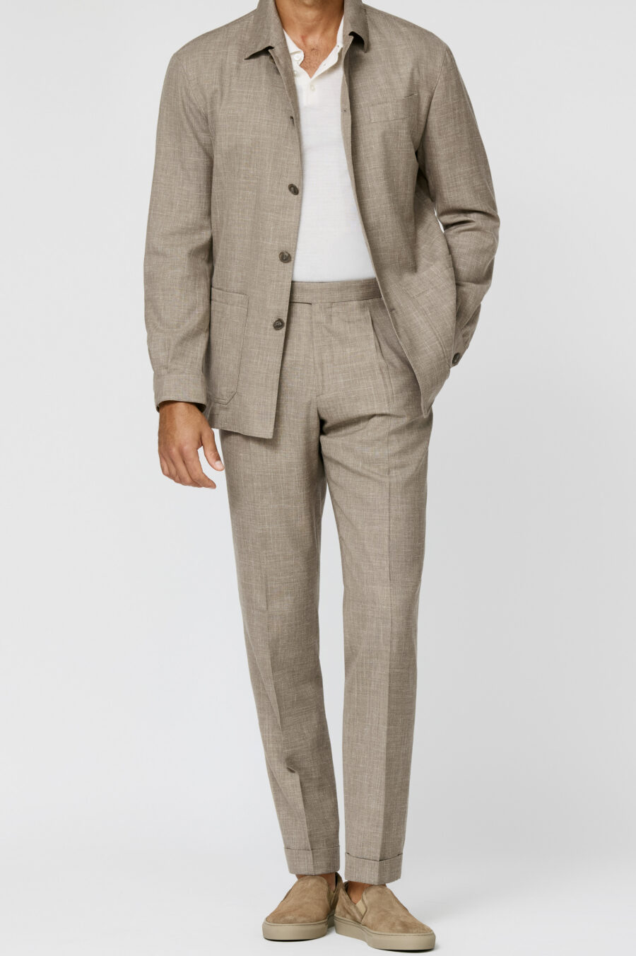Taupe mélange wool-silk-linen tropical