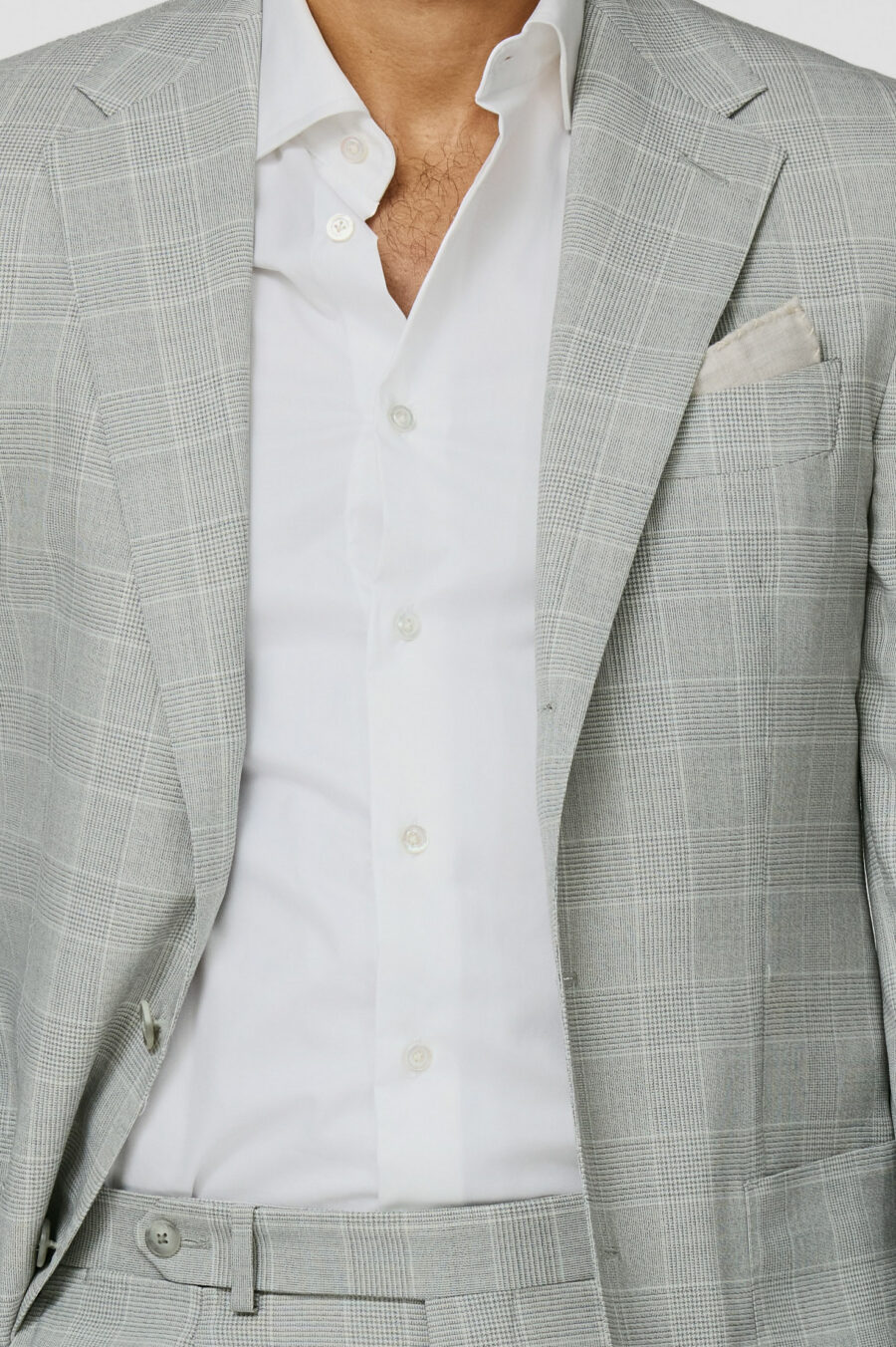 Light grey-storm grey tropical natural stretch wool glencheck
