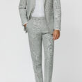 Light grey-storm grey tropical natural stretch wool glencheck
