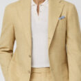 Butter yellow stretch wool-linen blend tropical
