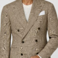 Light brown-sand wool-silk-linen glencheck
