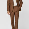 Rust brown S130 natural bi-stretch wool solaro herringbone