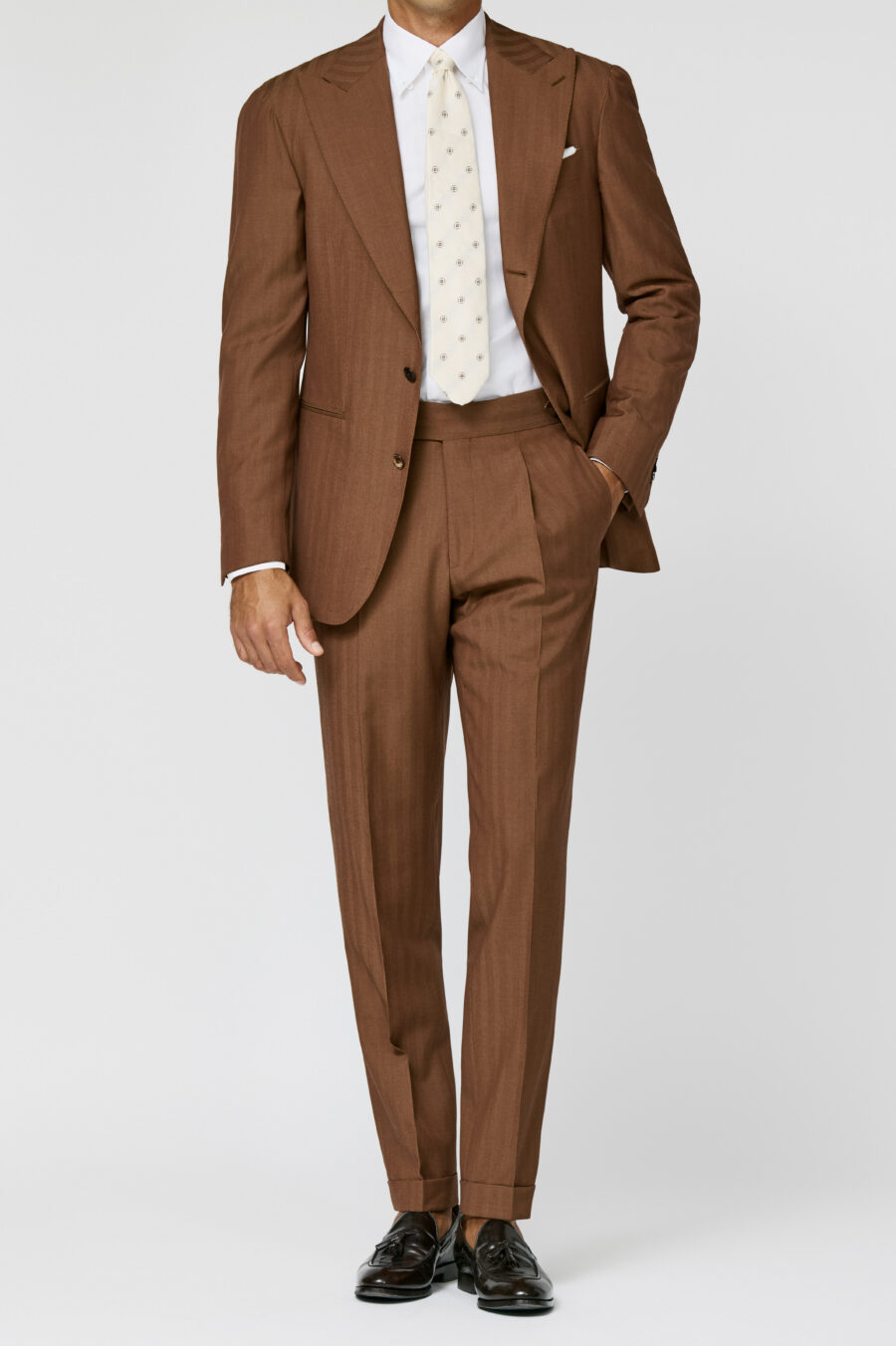 Rust brown S130 natural bi-stretch wool solaro herringbone