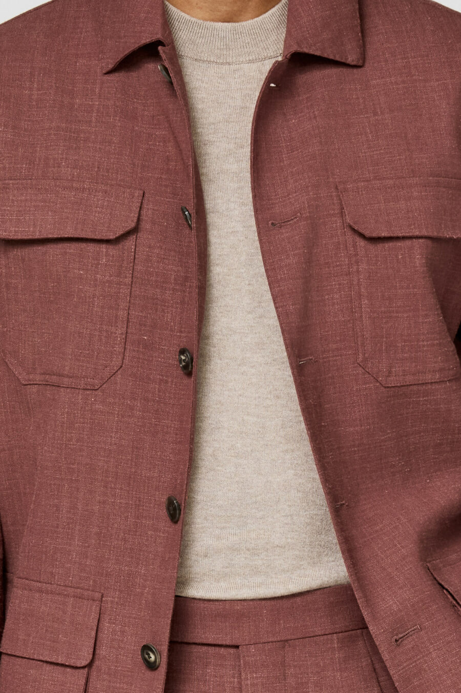 Red stretch wool-linen blend tropical