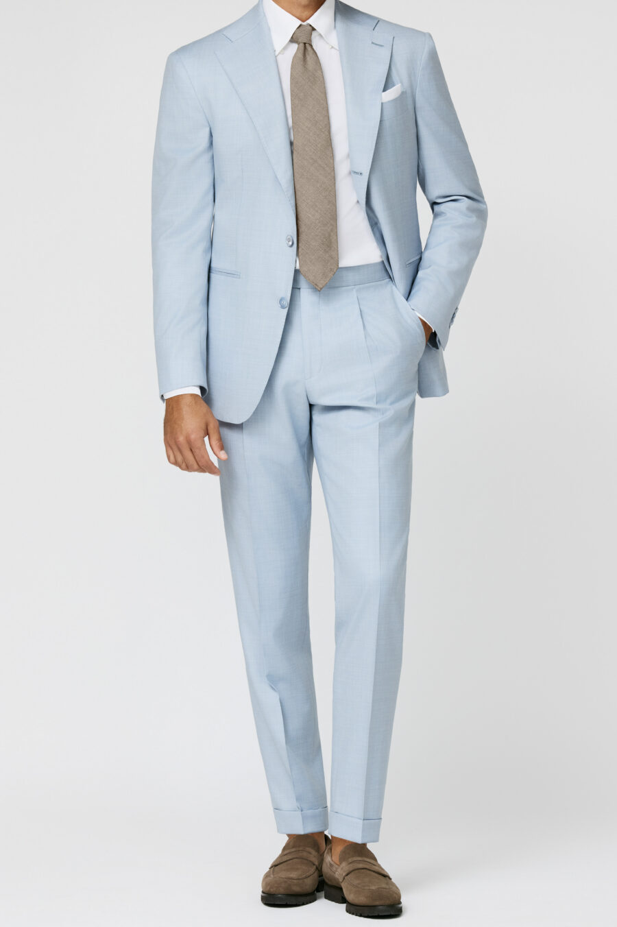 Light blue stretch tropical wool plain weave