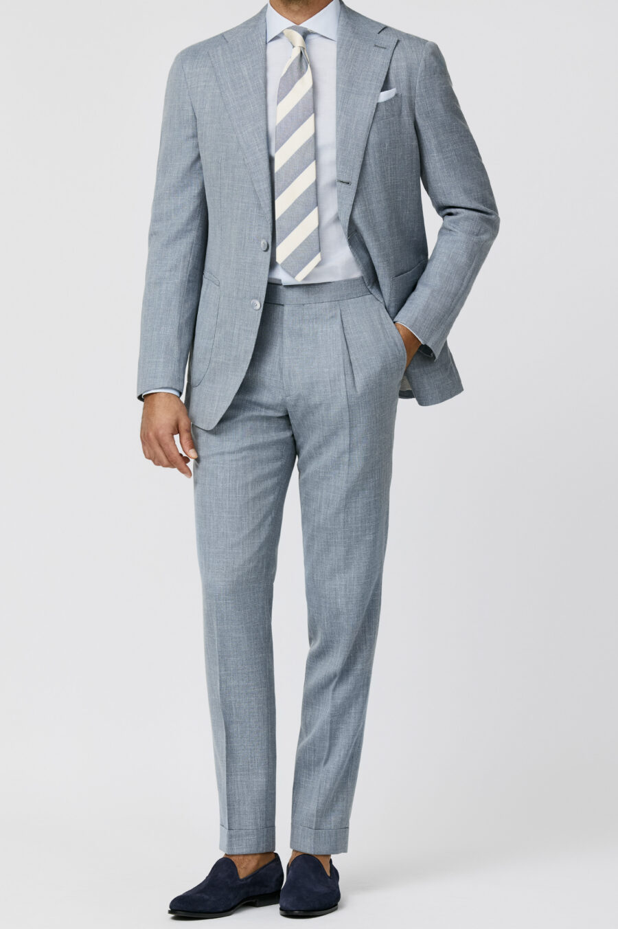 Neapolitan blue mélange wool-silk-linen tropical