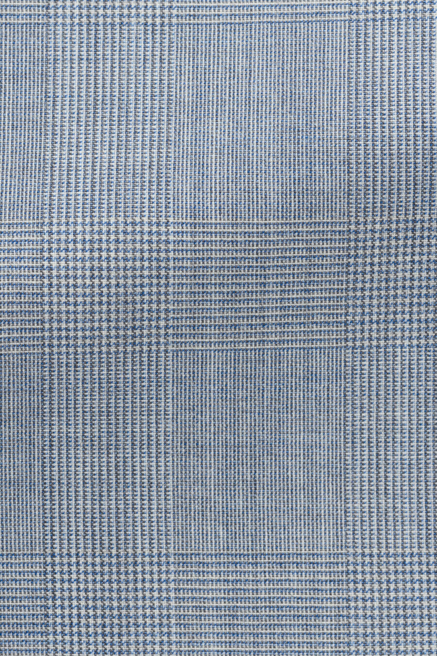 Neapolitan blue-ivory S130 natural bi-stretch wool glencheck