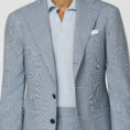 Neapolitan blue-ivory S130 natural bi-stretch wool glencheck
