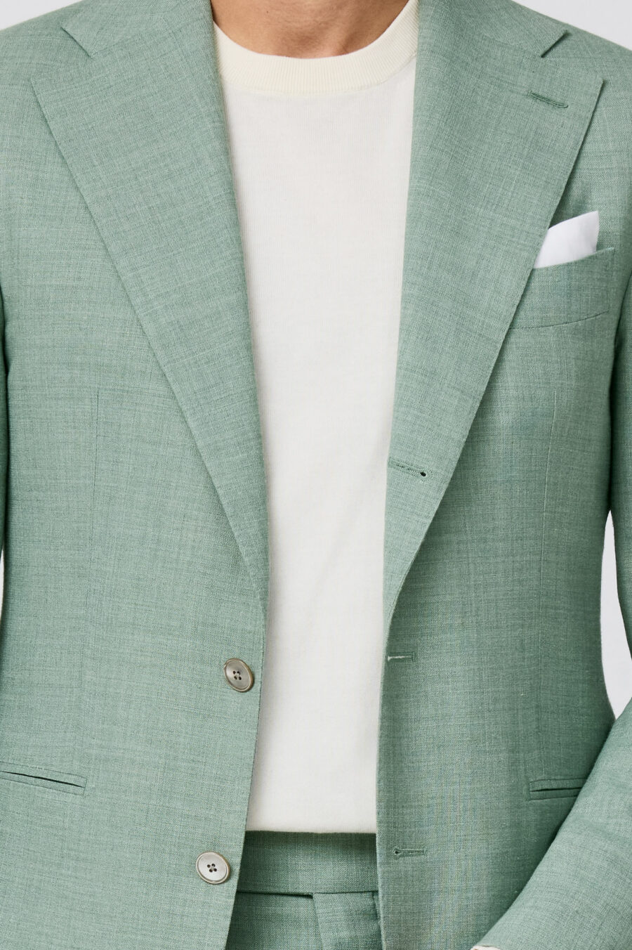 Mint green stretch wool-linen blend tropical