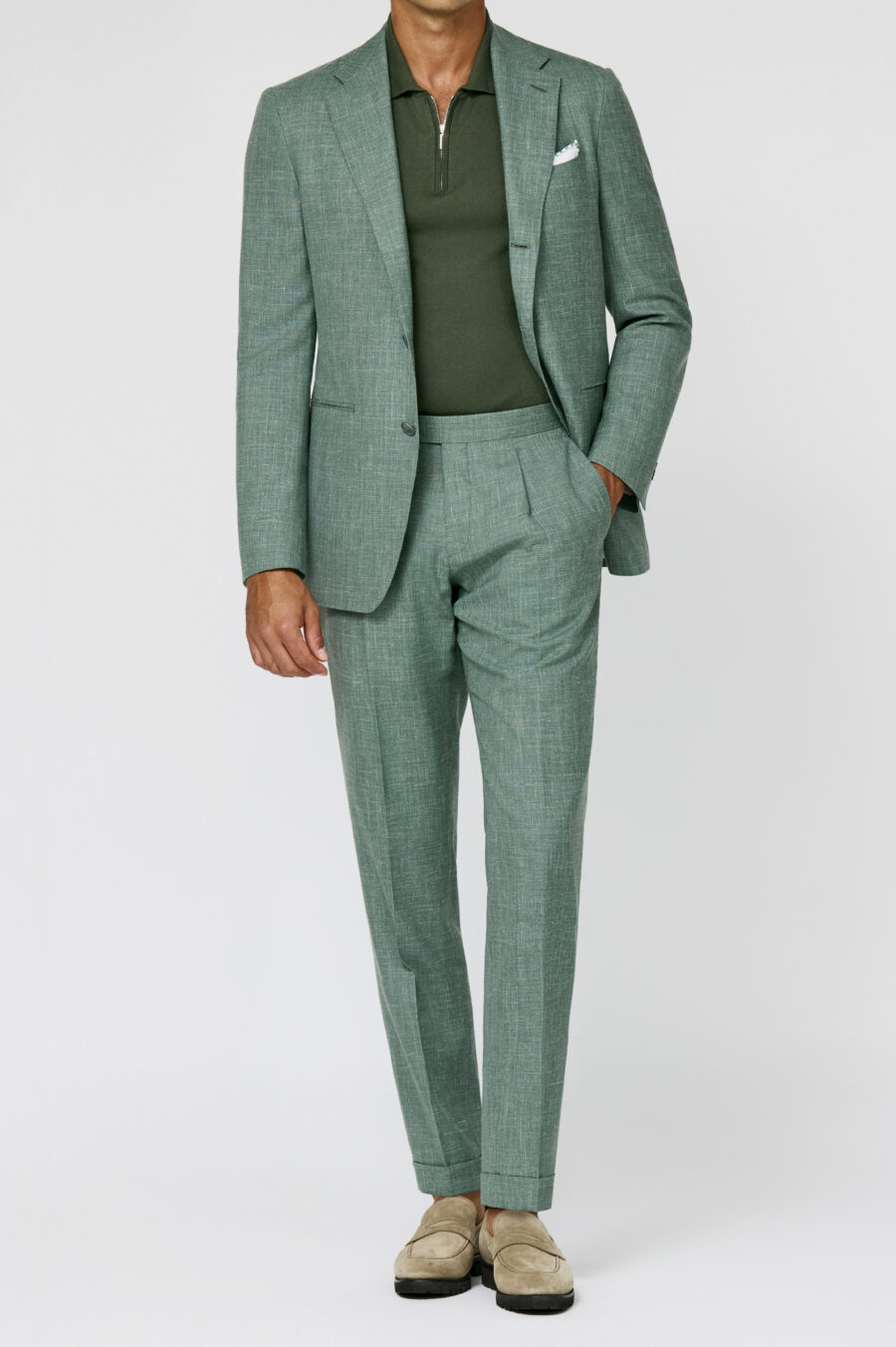 Dark sage wool-silk-linen tropical