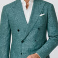 Light teal blue wool-silk-linen tropical