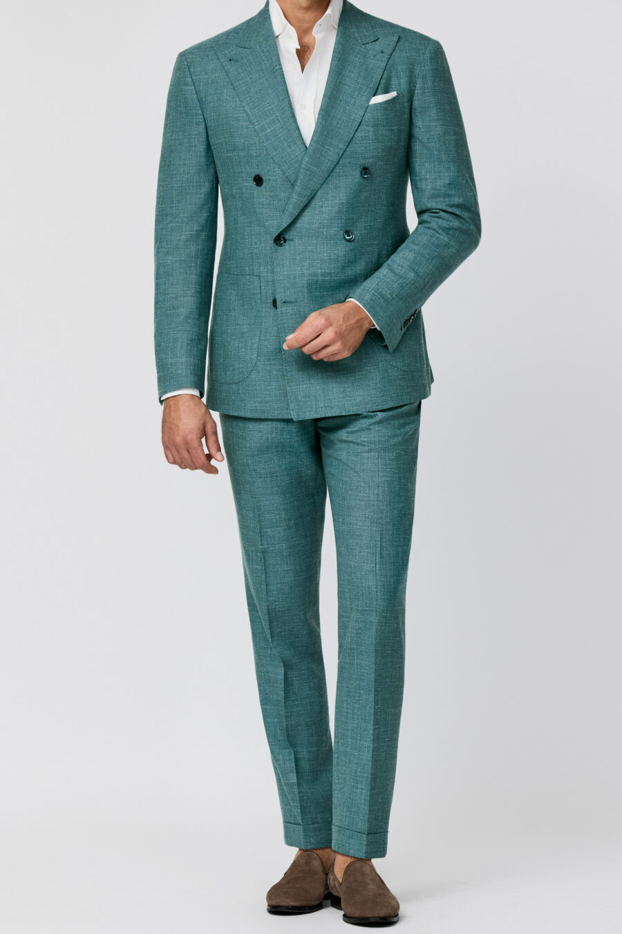 Light teal blue wool-silk-linen tropical