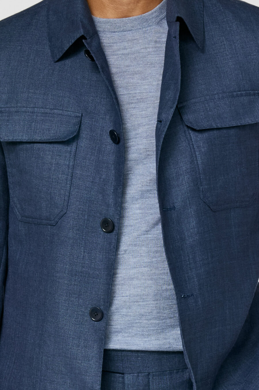 Denim blue linen-wool-silk sharkskin