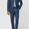 Denim blue linen-wool-silk sharkskin