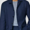 Dark blue linen-wool-silk sharkskin