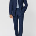 Dark blue linen-wool-silk sharkskin