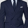 Midnight blue S130 natural bi-stretch wool solaro herringbone