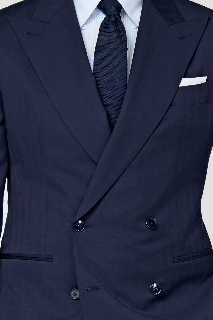Midnight blue S130 natural bi-stretch wool solaro herringbone