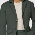 Army green stretch cotton seersucker