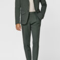 Army green stretch cotton seersucker