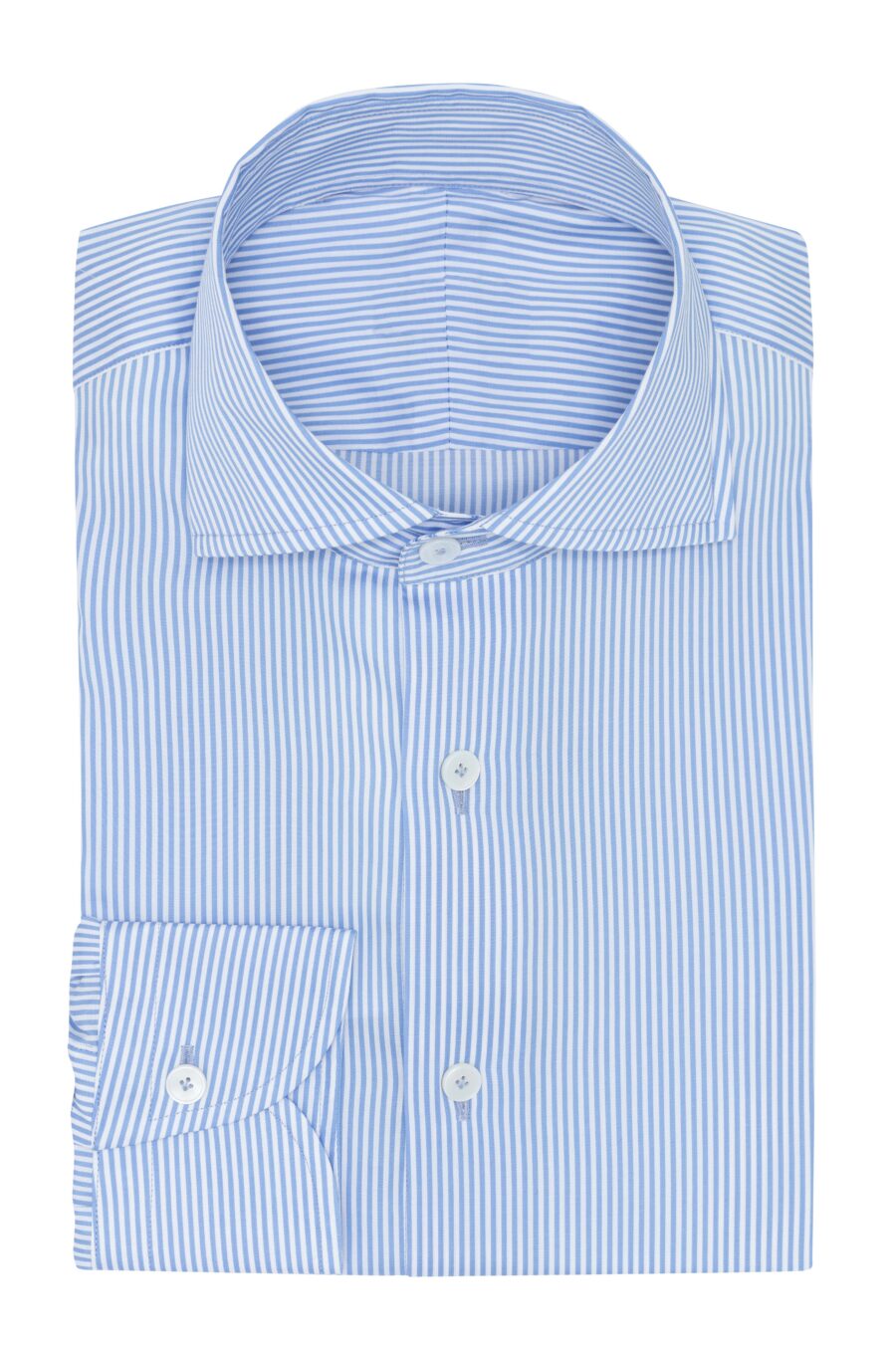 White cotton twill with light blue stripe