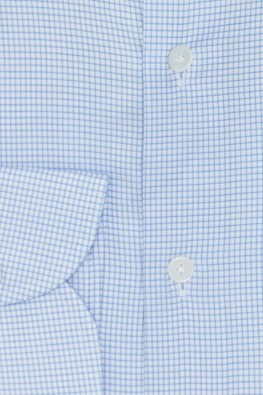 White cotton twill dobby with light blue check