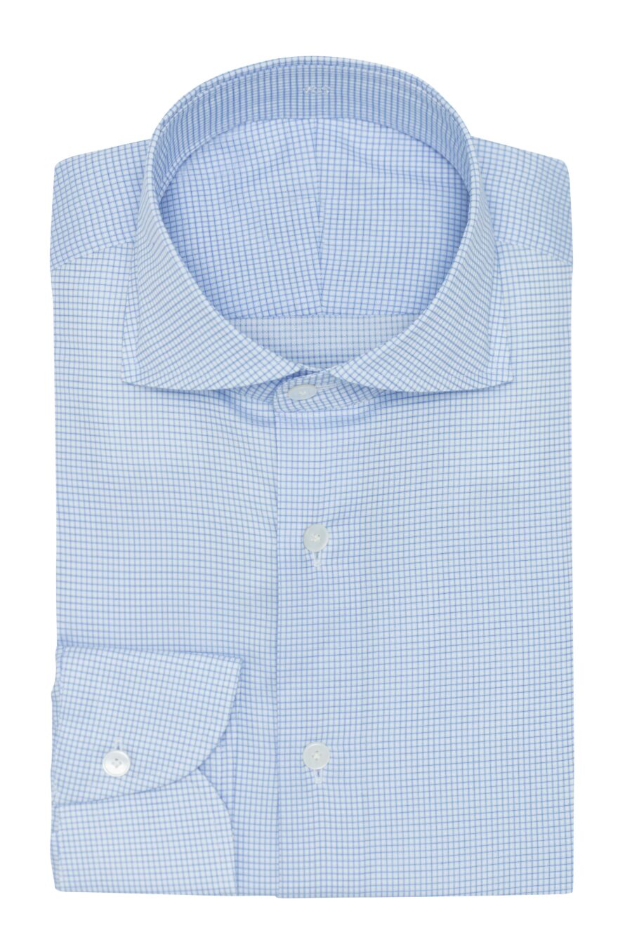 White cotton twill dobby with light blue check