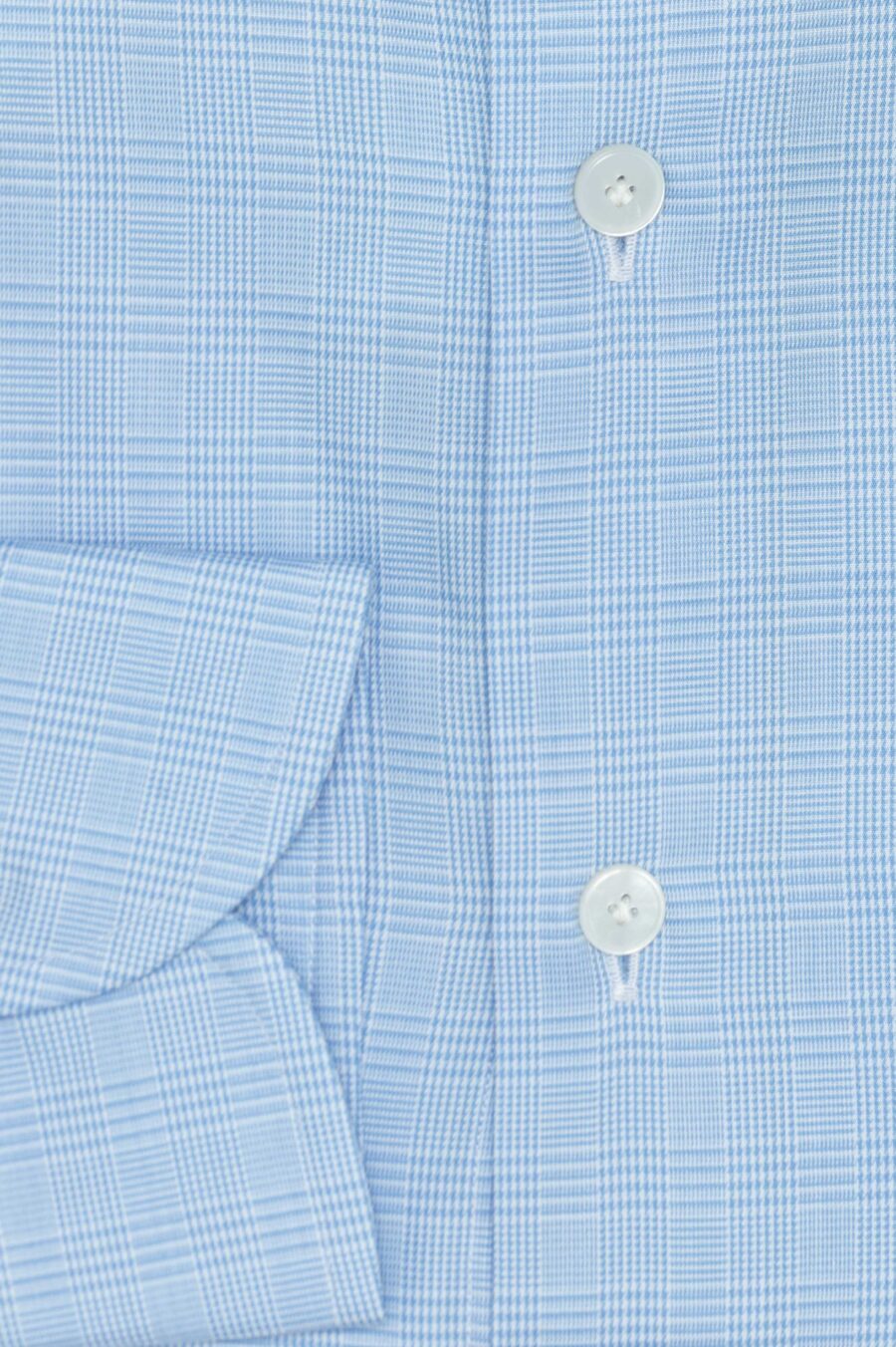 White cotton twill with light blue glen check