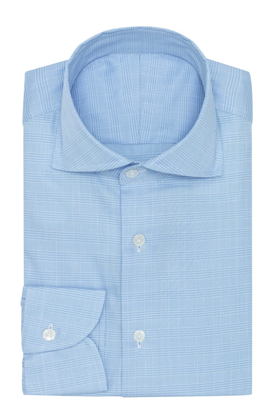 White cotton twill with light blue glen check