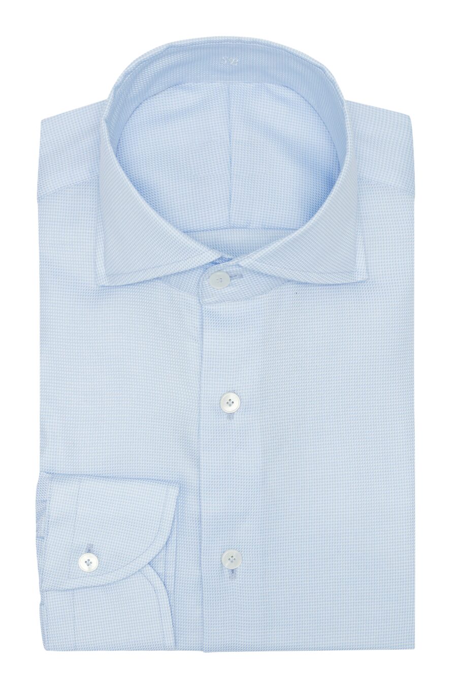 White cotton twill with light blue micro-design