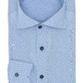 Light blue cotton poplin with navy blue floral dot print