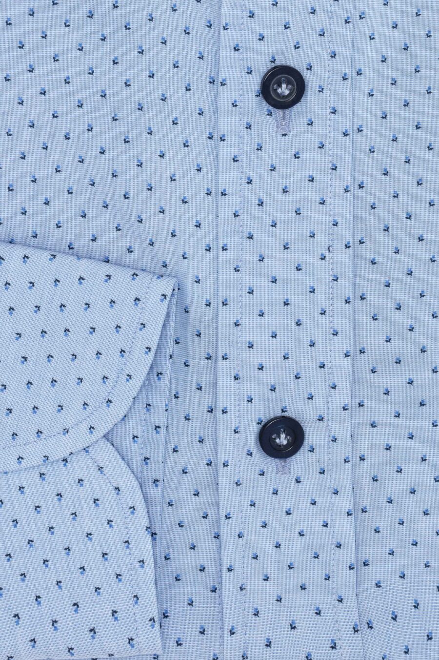 Light blue cotton poplin with navy blue floral dot print