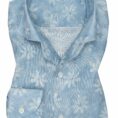 Light blue linen with white tropical flowers
