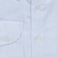 White natural stretch cotton oxford with blue stripes