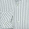 White natural stretch cotton oxford with sage stripes