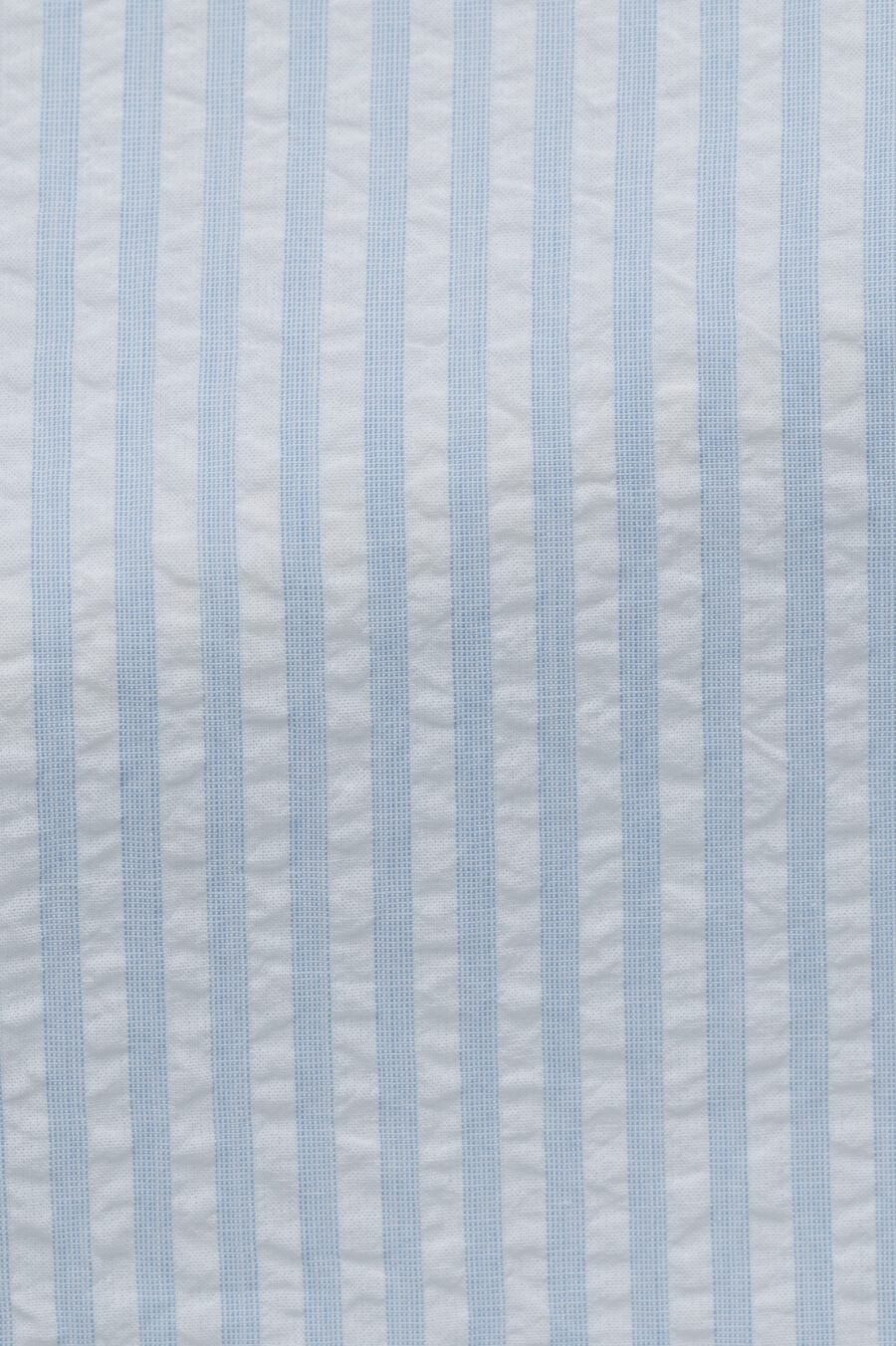 White cotton seersucker with light blue stripes