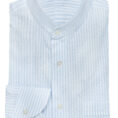 White cotton seersucker with light blue stripes